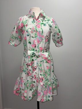 Lilly Pulitzer 6 Sashria Dress Orchids on the Avenue White Pink Scrunci Gift GWP